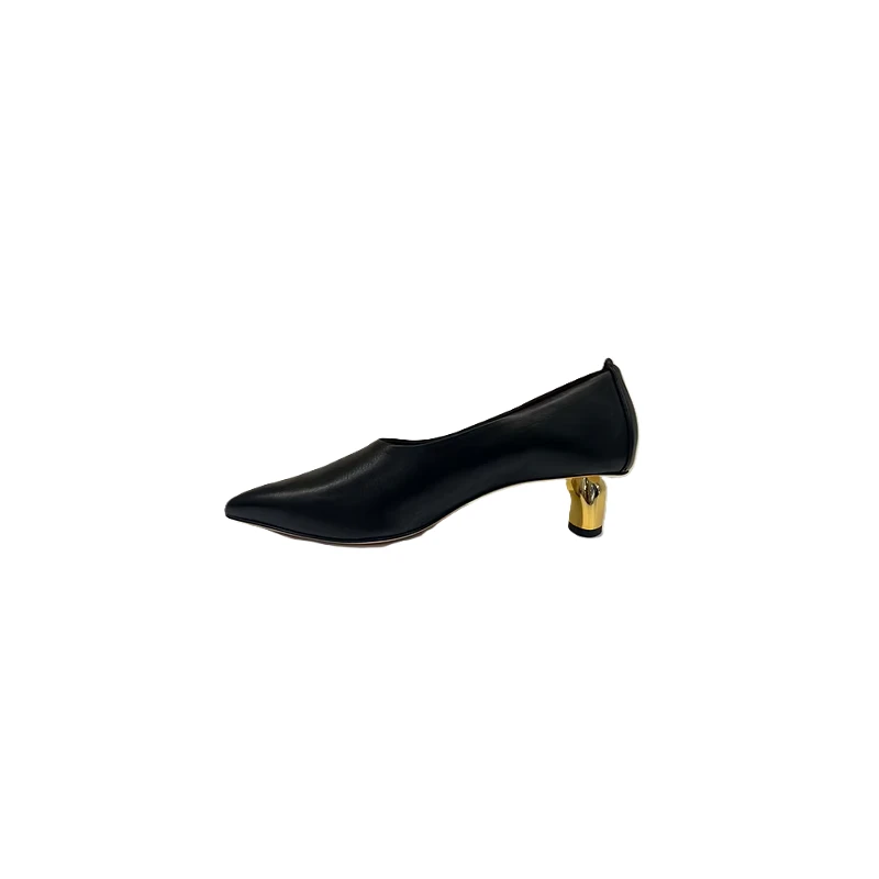 JVAM - Decollete' in pelle nero con tacco oro - maia40745
