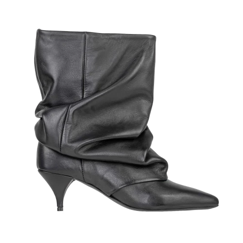 THE ICONA - Stivaletto nero in pelle arricciato - sarah26