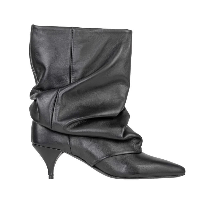 THE ICONA - Stivaletto nero in pelle arricciato - sarah26
