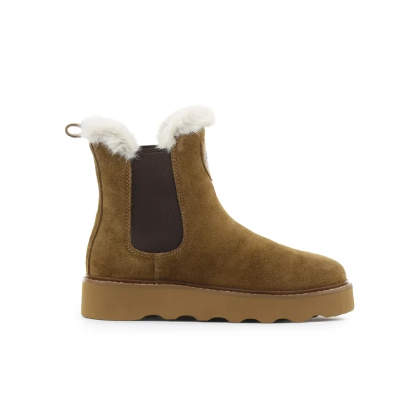 BLAUER - Stivaletto cognac in camoscio con ecopelliccia - 