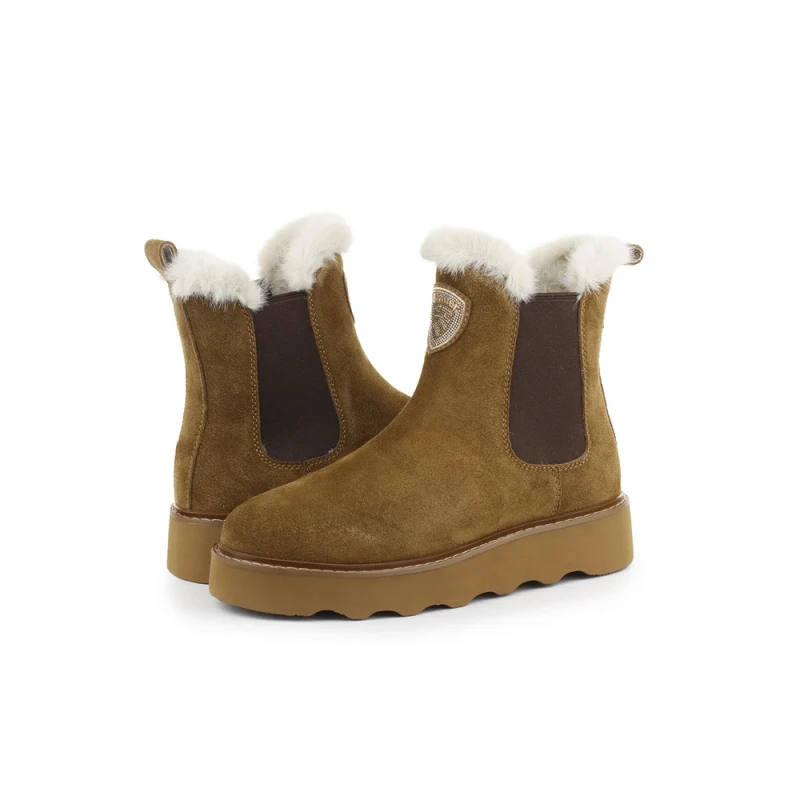 BLAUER - Stivaletto cognac in camoscio con ecopelliccia - 