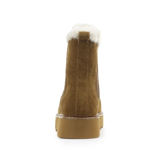 BLAUER - Stivaletto cognac in camoscio con ecopelliccia - 