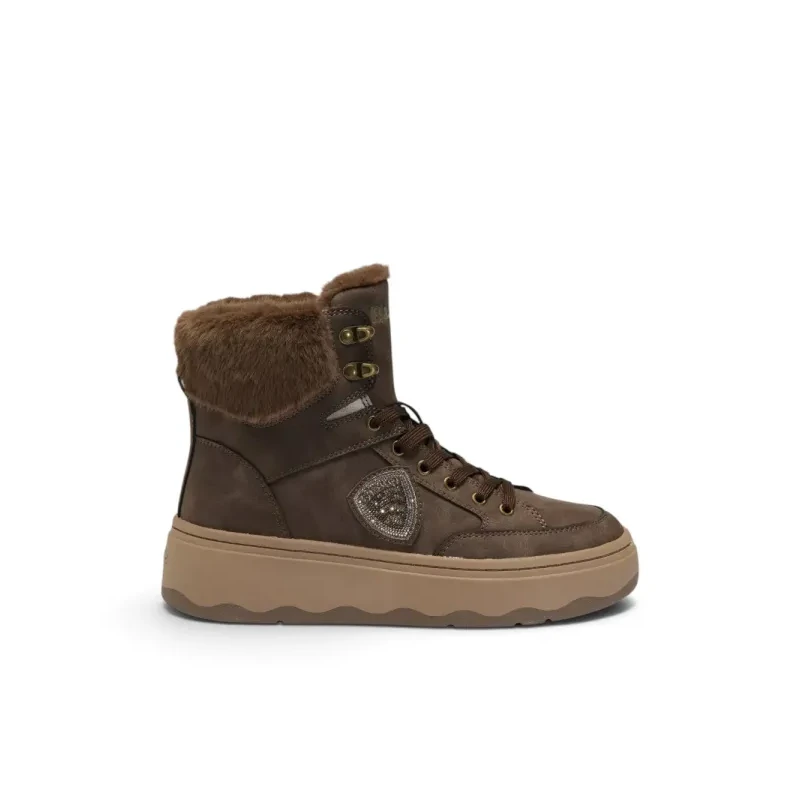 BLAUER - Stivaletto marrone in camoscio con ecopelliccia - 