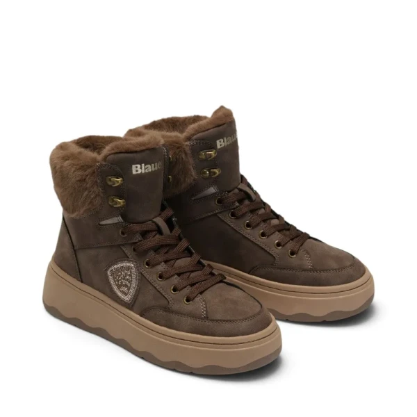 BLAUER - Stivaletto marrone in camoscio con ecopelliccia - 