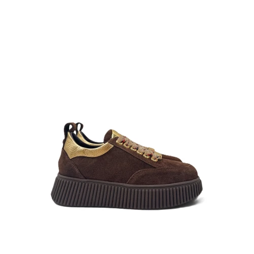 LORENZO MARI - Sneakers marrone con riporti oro - sally26