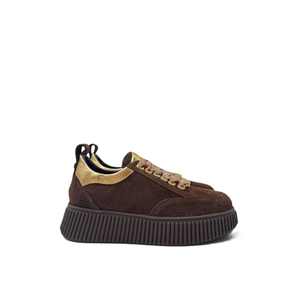 LORENZO MARI - Sneakers marrone con riporti oro - sally26