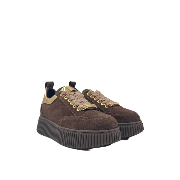 LORENZO MARI - Sneakers marrone con riporti oro - sally26