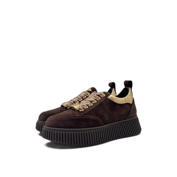 LORENZO MARI - Sneakers marrone con riporti oro - sally26