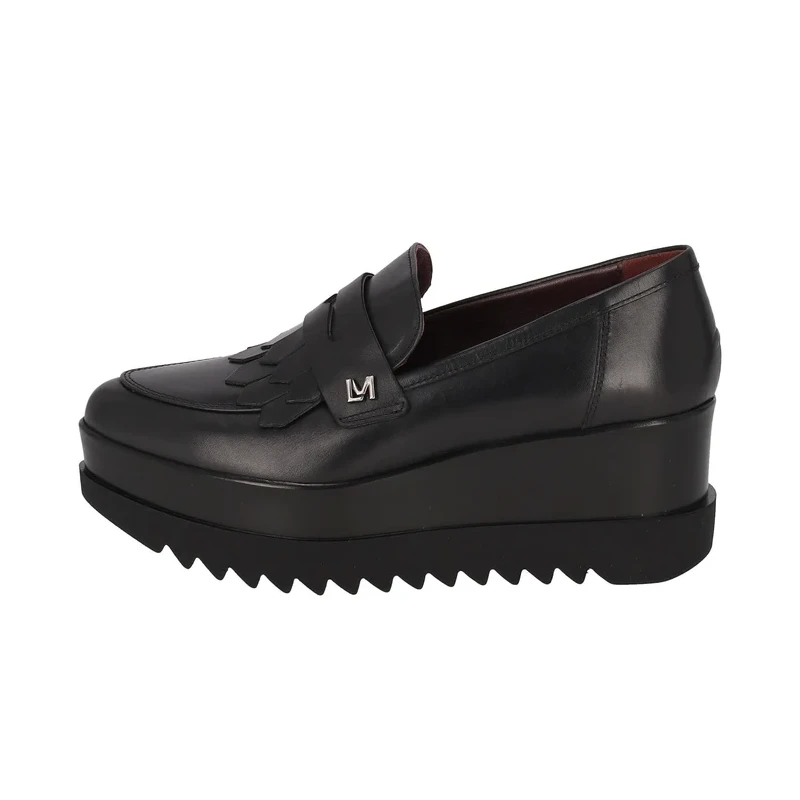 LORENZO MARI - Mocassino nero con zeppa - clea12