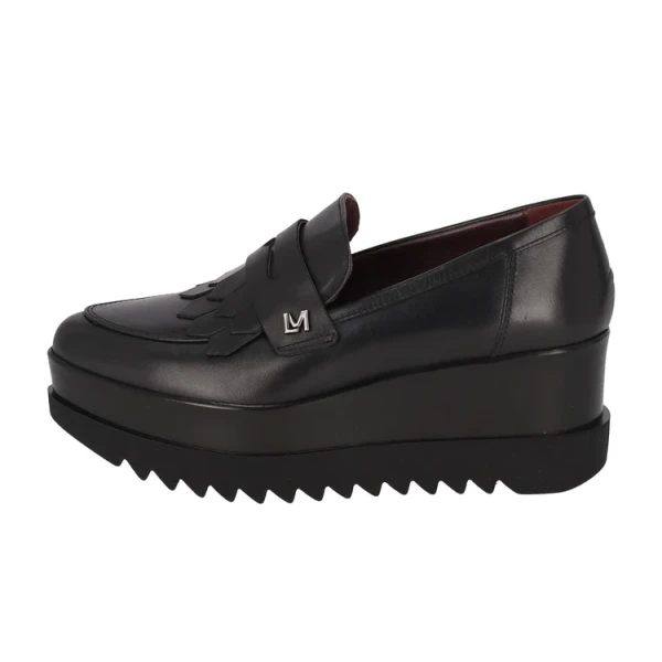 LORENZO MARI - Mocassino nero con zeppa - clea12