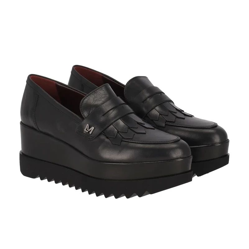 LORENZO MARI - Mocassino nero con zeppa - clea12