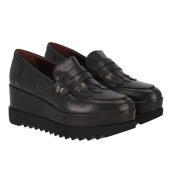 LORENZO MARI - Mocassino nero con zeppa - clea12