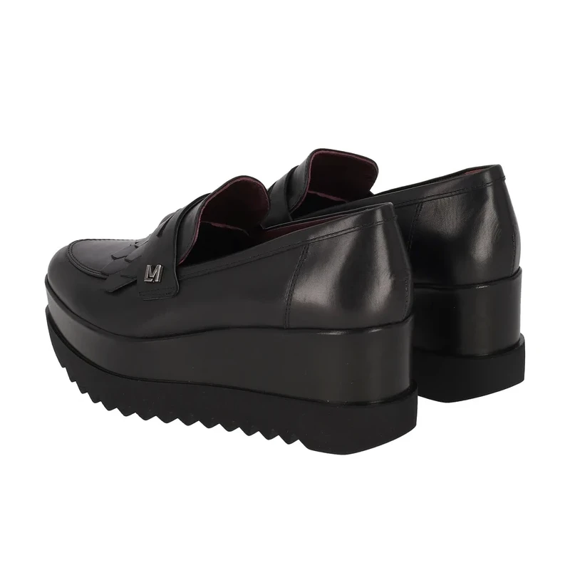 LORENZO MARI - Mocassino nero con zeppa - clea12