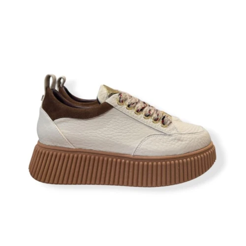 LORENZO MARI - Sneakers avorio con riporto marrone - sally26