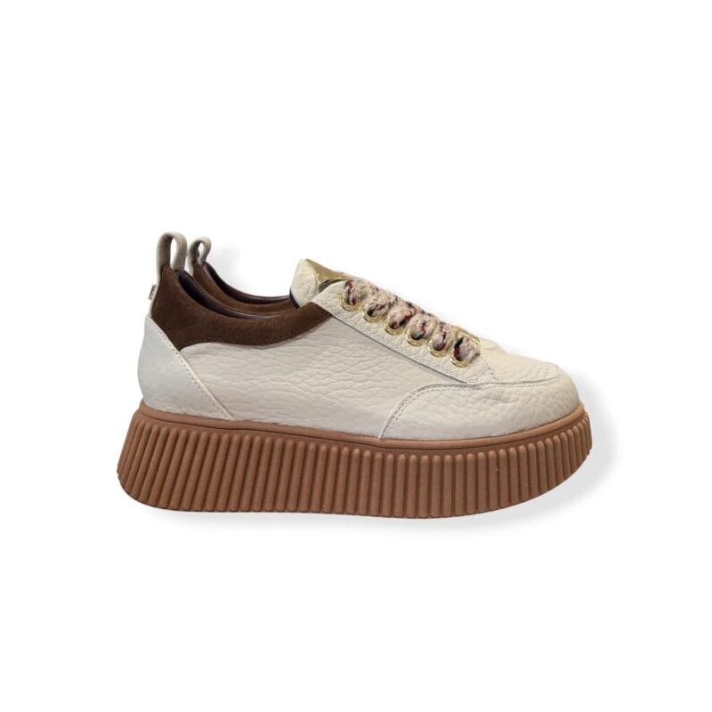 LORENZO MARI - Sneakers avorio con riporto marrone - sally26