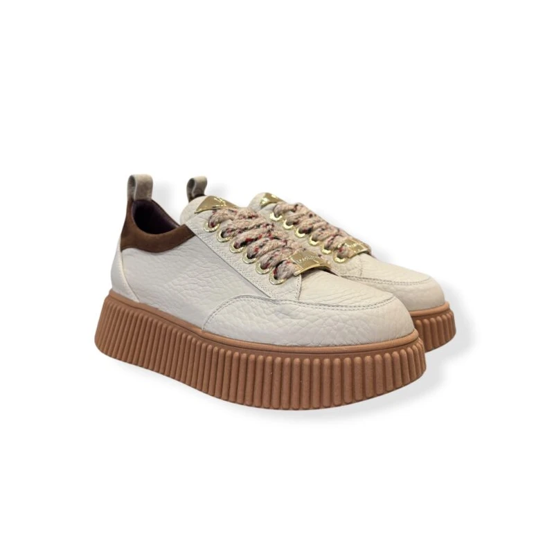 LORENZO MARI - Sneakers avorio con riporto marrone - sally26
