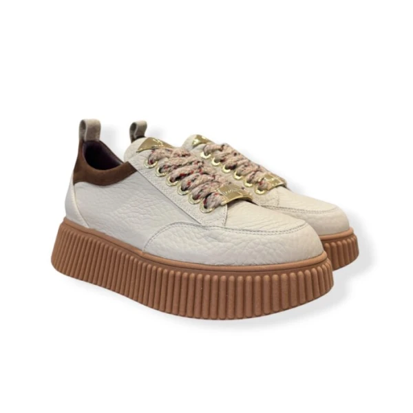 LORENZO MARI - Sneakers avorio con riporto marrone - sally26