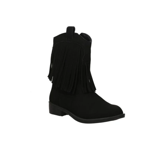 ASSO - Stivaletto texano nero con frangia - ag-18245