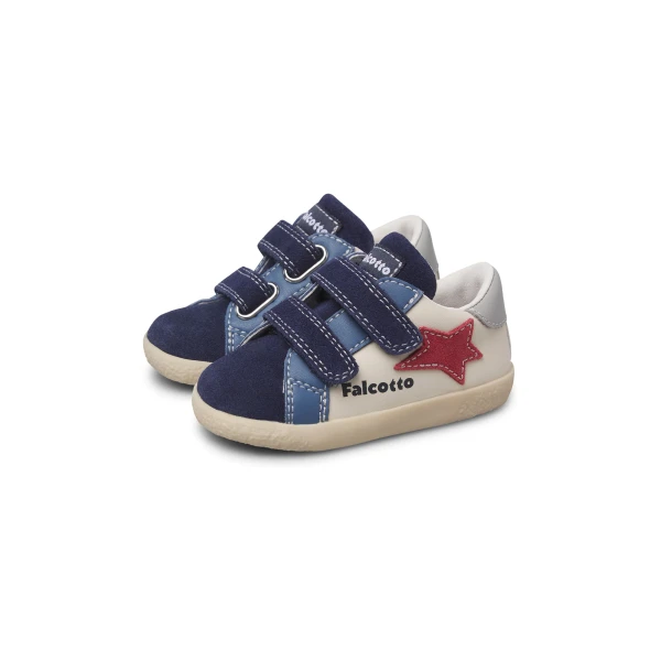 FALCOTTO - Sneakers beige e blu con velcro - 0012019043.01.2c80