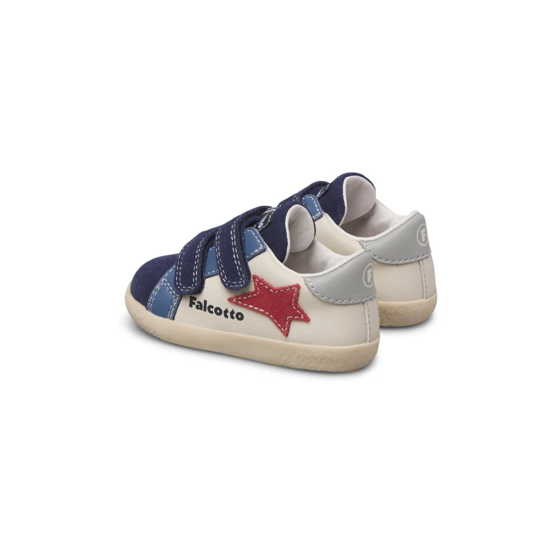 FALCOTTO - Sneakers beige e blu con velcro - 0012019043.01.2c80
