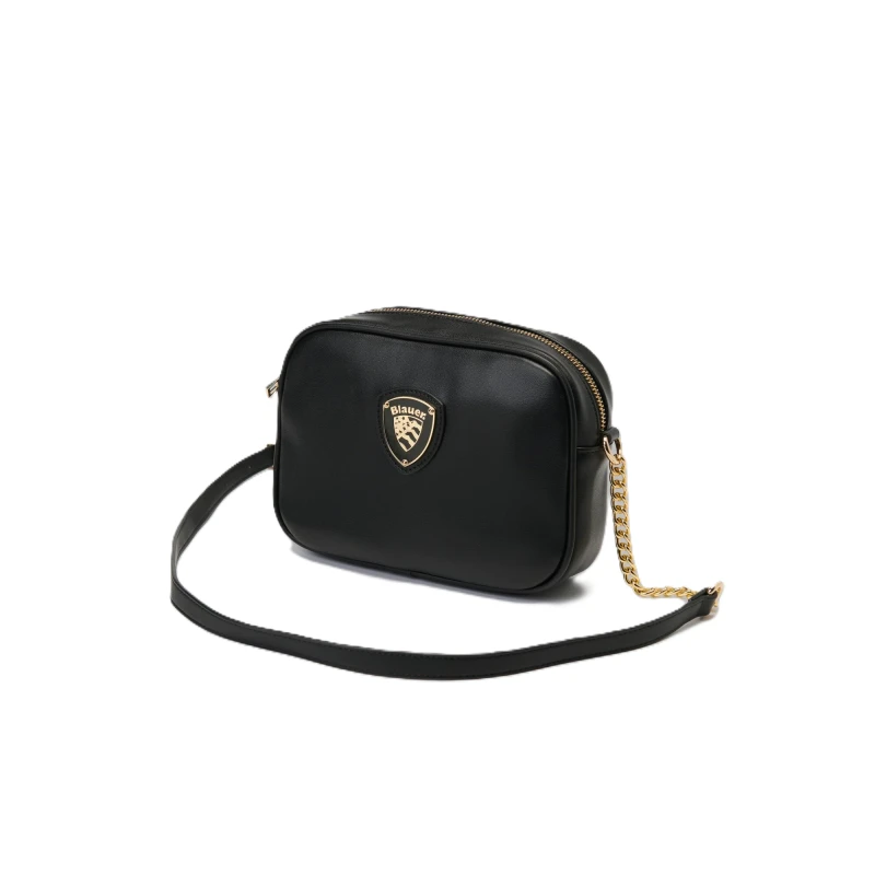 BLAUER - Borsa nera con con logo e tracolla catena -
