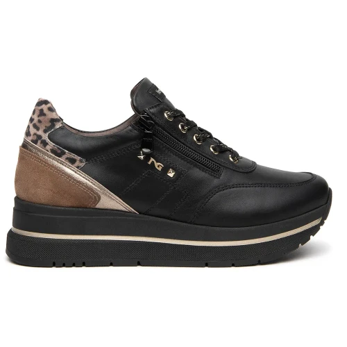 NERO GIARDINI - Sneakers nera con riporto animalier - i617360d
