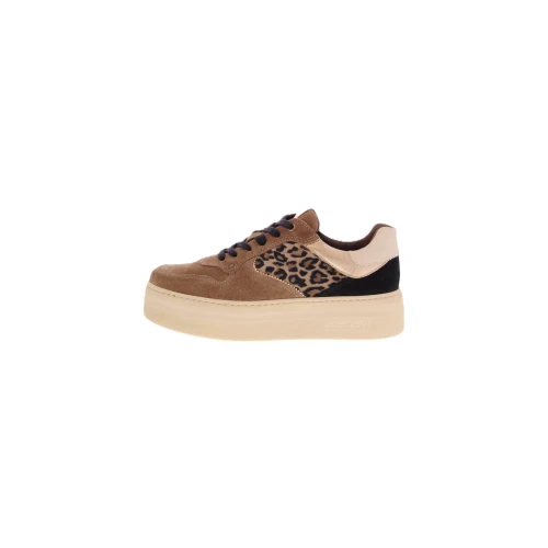 NERO GIARDINI - Sneakers camoscio beige con riporto animalier -