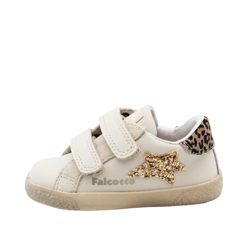 FALCOTTO - Sneakers beige e animalier con velcro -