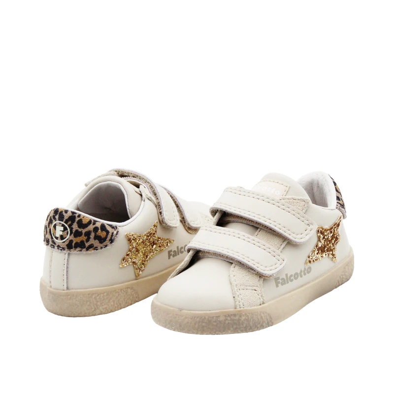 FALCOTTO - Sneakers beige e animalier con velcro -